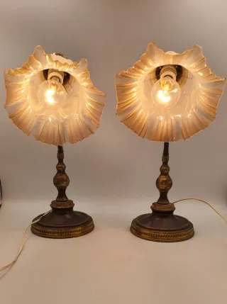 Pareja Lámparas Mesa Retro Cristal Metal