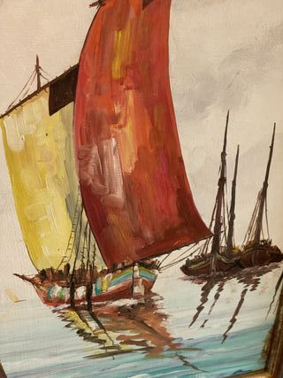 Cuadro Óleo Barcos en Puerto