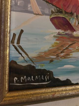 Cuadro Óleo Barcos en Puerto