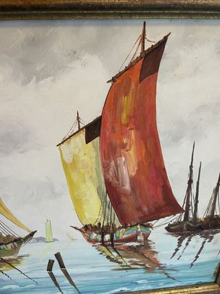 Cuadro Óleo Barcos en Puerto