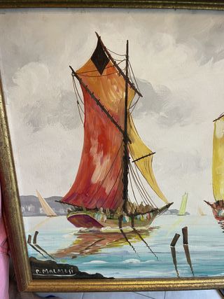 Cuadro Óleo Barcos en Puerto