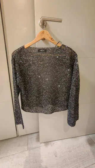 Top lentejuelas negro y plateado Tintoretto