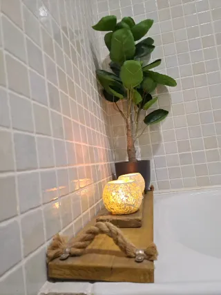 Bandeja de Bañera Rústica Artesanal Madera, cuerd