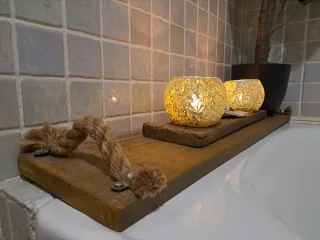 Bandeja de Bañera Rústica Artesanal Madera, cuerd
