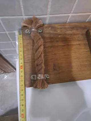 Bandeja de Bañera Rústica Artesanal Madera, cuerd