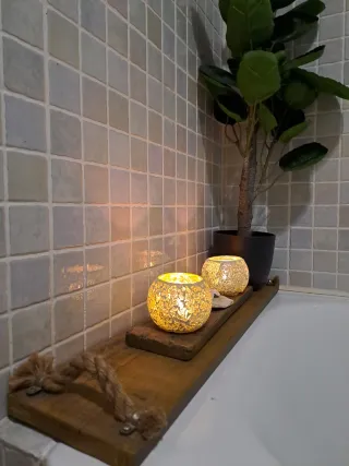 Bandeja de Bañera Rústica Artesanal Madera, cuerd