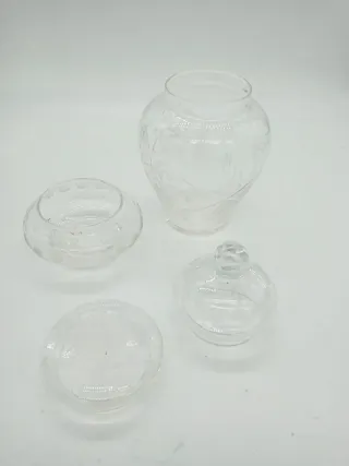 Set 2 pezzi: Vaso e scatolina in vetro inciso