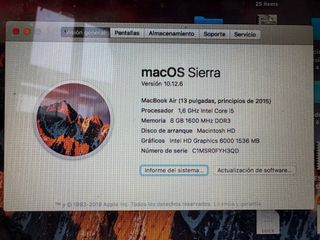 MacBook Air Plata 10.12.6