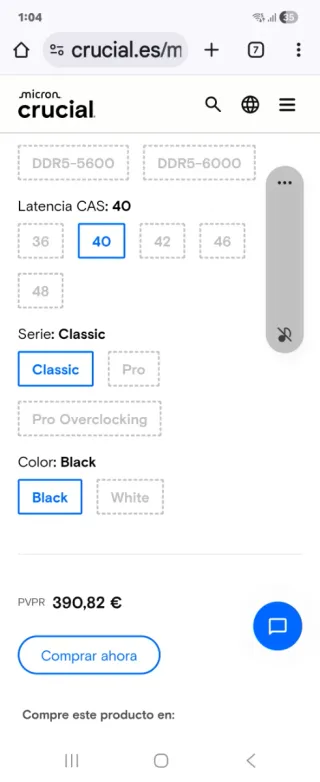 Crucial DDR5-5600 Latencia CAS 40 Negro