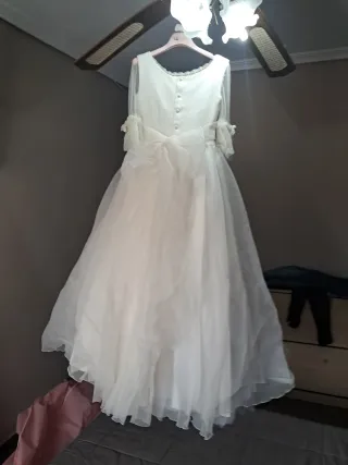 Traje de comunión niña blanco y rosa