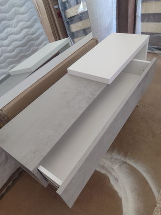 Mueble recibidor moderno piedra y blanco