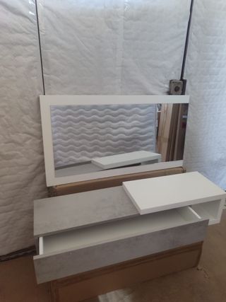 Mueble recibidor moderno piedra y blanco