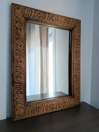 Espejo Marco Madera Tallada Beige Marrón