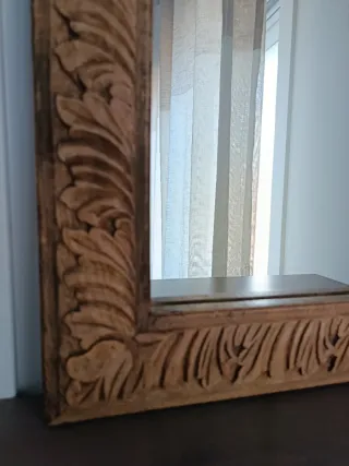 Espejo Marco Madera Tallada Beige Marrón