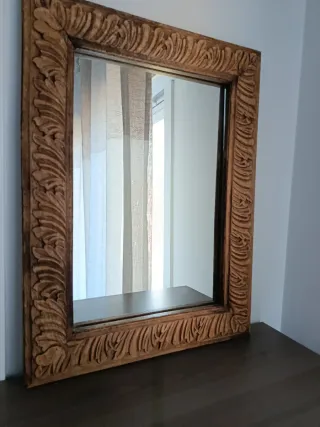 Espejo Marco Madera Tallada Beige Marrón