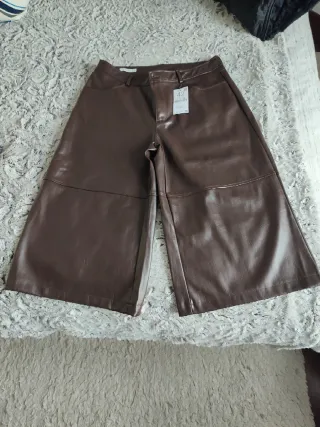 Pantalón culotte efecto piel marrón T.42