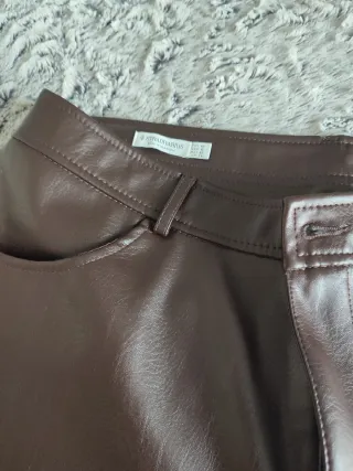 Pantalón culotte efecto piel marrón T.42
