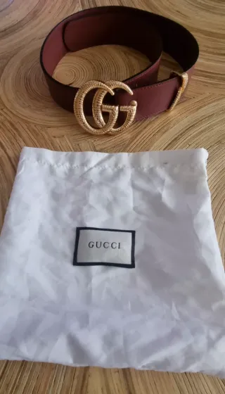 Cinturón Gucci GG Dorado y marron/granate  Mujer