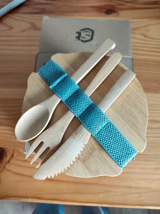 Set cubiertos bambú con funda