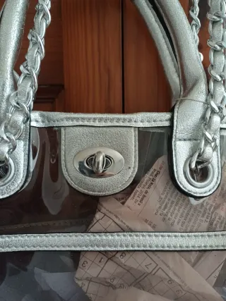 Bolso Tote Transparente Plata