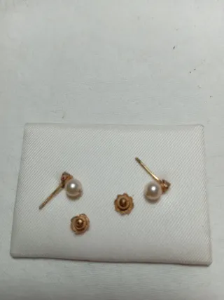 Pendientes Oro 18k Niña Perla y Circonita