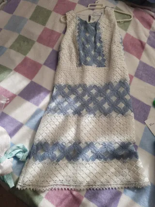 Vestido crochet blanco y azul claro