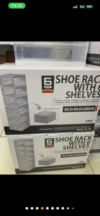 Scarpiera pieghevole 6 ripiani trasparente