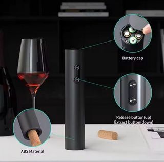 Set Abridor Vino Eléctrico Negro y Accesorios