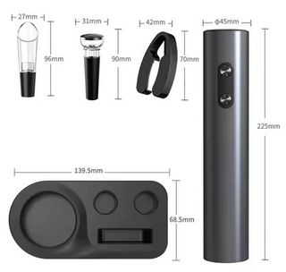 Set Abridor Vino Eléctrico Negro y Accesorios