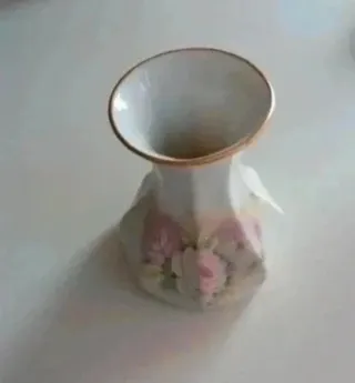 Vaso Limoges Porcellana Fiori Rosa Bianco