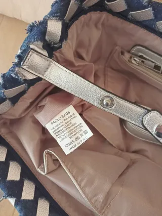 Bolso Tote trenzado denim y plata.