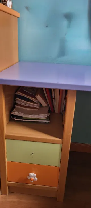 Escritorio juvenil rinconera lila y madera de haya