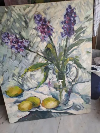 Cuadro de limones y jarrón