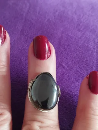 Anillo Artesanal Alpaca y Hematite Ajustable