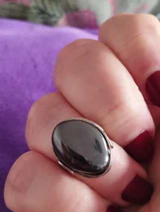 Anillo Artesanal Alpaca y Hematite Ajustable