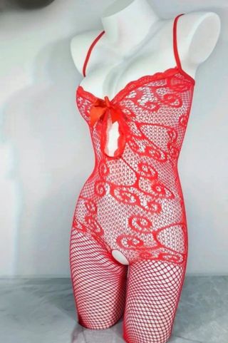 Vestito body pizzo rete rosso taglia unica