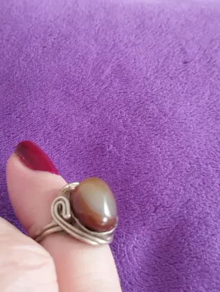 Anillo ajustable alpaca piedra ágata artesanal