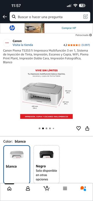 Canon Pixma TS3551i Impresora Multifunción 3 en 1