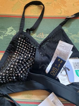 Completo intimo nero tulle strass S