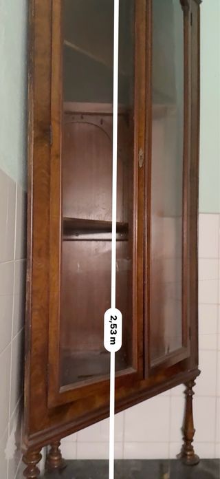 Vitrina Esquinera Antigua Madera y Mármol