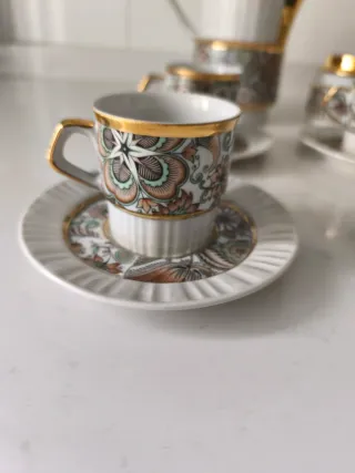 Juego Café Porcelana Limoges Dorado