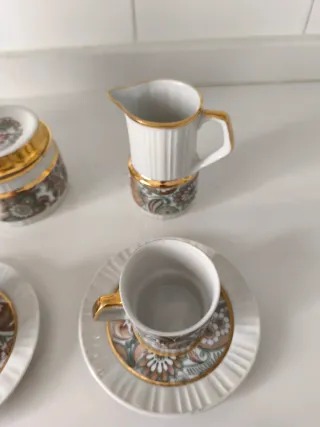 Juego Café Porcelana Limoges Dorado