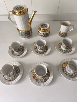 Juego Café Porcelana Limoges Dorado