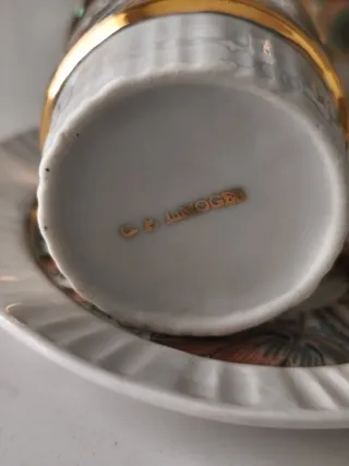 Juego Café Porcelana Limoges Dorado