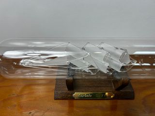 Barco en Botella Cristal Soplado Base Madera