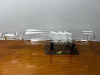 Barco en Botella Cristal Soplado Base Madera
