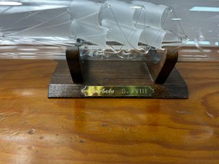 Barco en Botella Cristal Soplado Base Madera