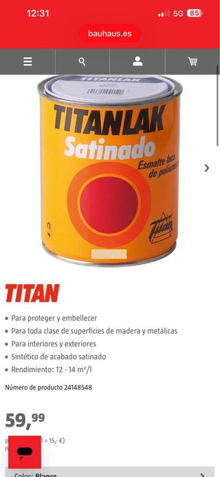 Titanlak Satinado Blanco 4L 2 botes
