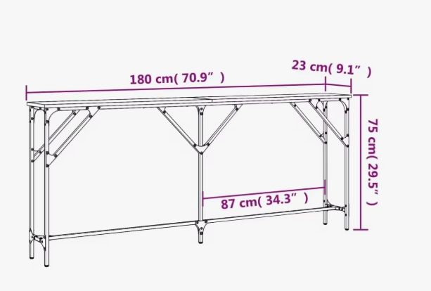 Mesa Consola Madera y Metal 180x23x75