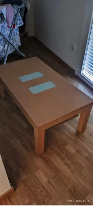 Mesa de centro elevable madera y cristal